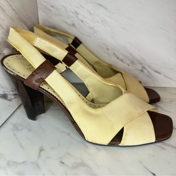 Franco Sarto Slingback Heels - Beige & Brown - Size 8M - Picture 5 of 15